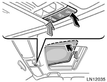 ) from the fully opened position. When you push the switch again, the moon roof will open fully. To stop the roof partway, push one of the moon roof switches briefly.