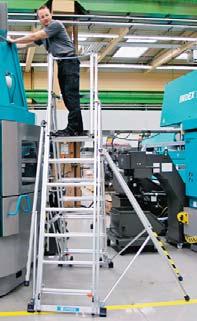 steps with integrated plastic inserts offer maximum anti-slip protection Compact dimensions when folded with automatically retracting safety guardrail Treads