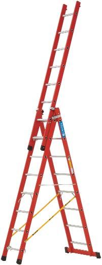 inserts for smooth handling Extremely rigid ladder with strong connection between and stiles Replaceable plastic end caps ensure firm positioning without risk of slipping Stabiliser bar included on