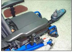 Assembly 1. Install the battery by putting it into the rails placed on the wheelchair frame under the seat. 2. Assemble the armrests choose the desired height and screw in the butterfly screw. 3.