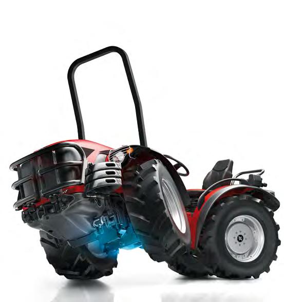 ACTIO : the exclusive chassis designed by Antonio Carraro ACTIO, This Full Chassis with Oscillation is comprised of a solid cast-iron chassis fixed to the axles and housing the tractor transmission.
