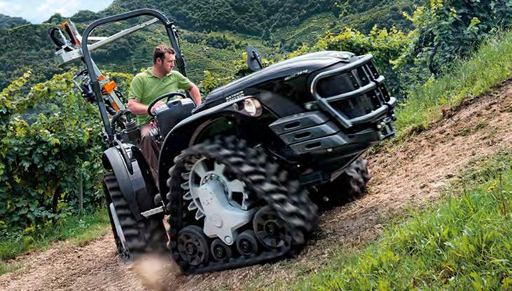 The vehicle and its equipment follow the contour of the terrain without lifting, thus assuring maximum efficiency.