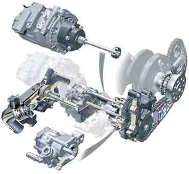 Ancillary unit drive The ancillary units are driven by the crankshaft via chain drive D, a spur gear drive, a gear module and four intermediate shafts.
