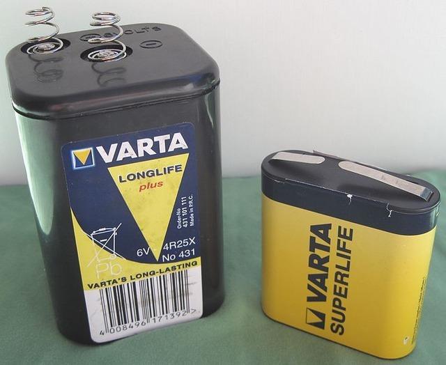 6V lantern batteries (image above) are very large alkalines made of a couple large cells, they're rather convenient in that they're available in many stores, have massive capacity and capability and
