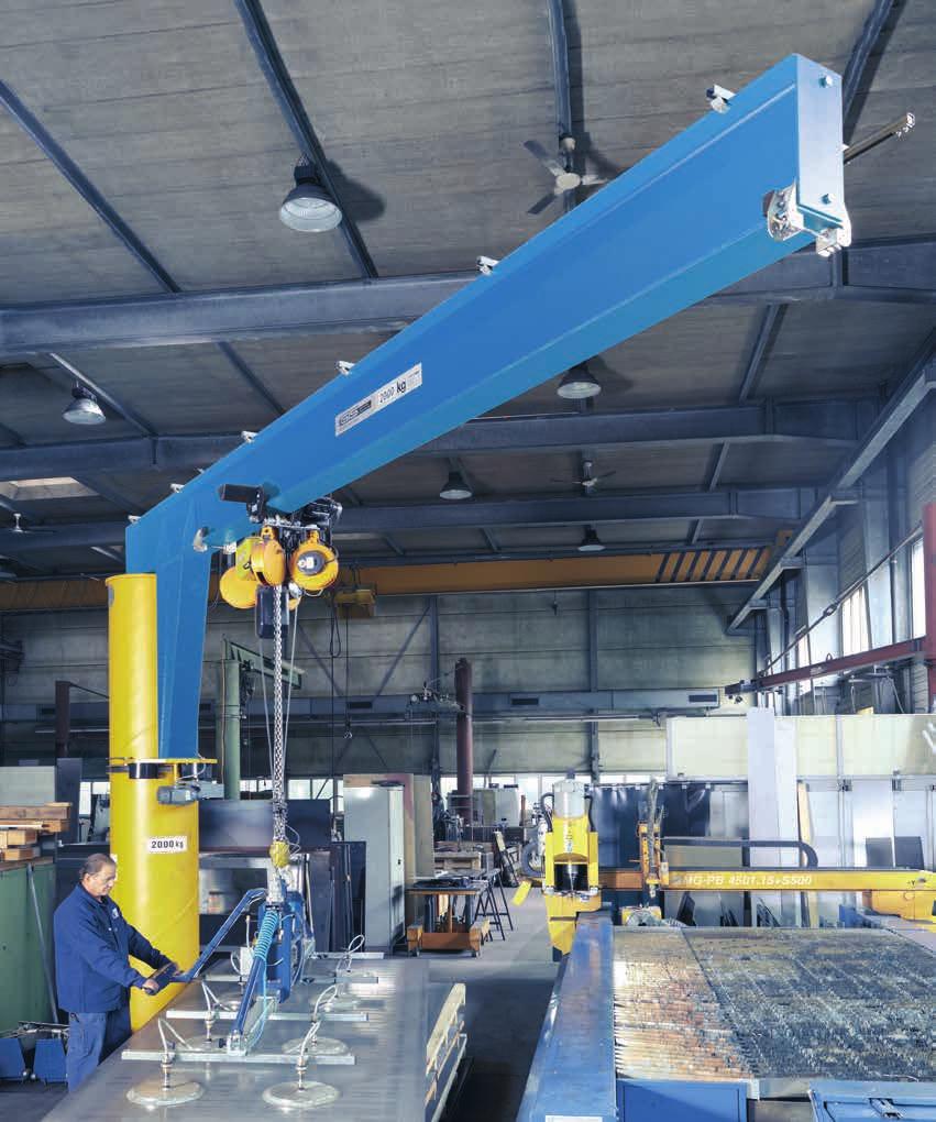 6 m, longer jibs on request Option: equipped with a brake at the inner and outer joint IPE steel beam Lifting capacity up to 5000 kg Steel jib beam IPE