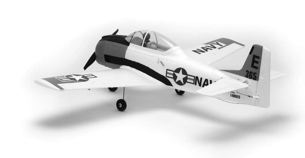 T-28 Trojan Instruction Manual Charge-and-Fly Park Flyer Wingspan: 44 in (1118mm) Length: 36 in (914mm) Weight (RTF): 30 oz (875 g) FM Radio: 72MHz 5+ channel FM