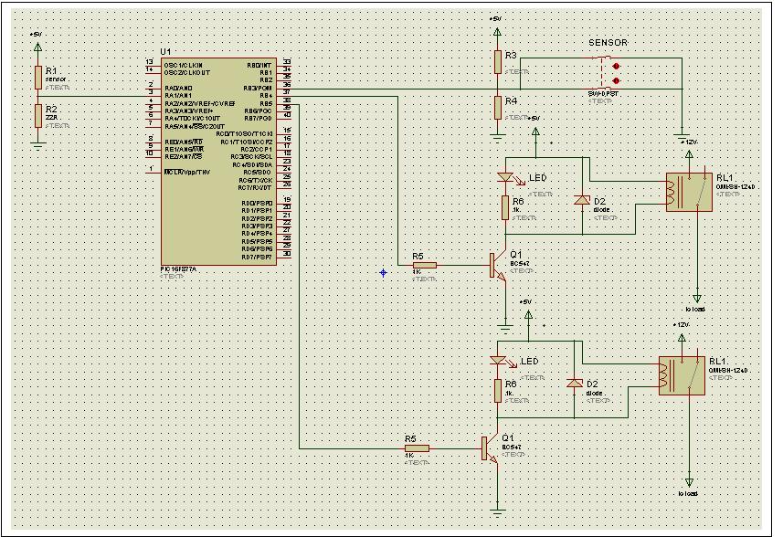 17 3.1.4 CONTROL CIRCUIT Figure 3.3: Control Circuit Figure above is about the control circuit to the load. I use 2 sensors as the parameter to sense the input condition to the PIC.
