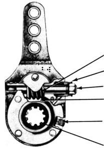 The arm of the slack adjuster is fastened to the push rod of the chamber with a yoke, and the slack adjuster spline is installed on the brake cam shaft.