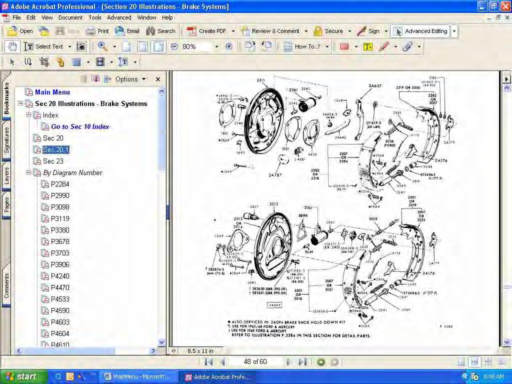 Knowing that the part is a brake component, look under "BRAKES" to find the general area where the part might be illustrated.