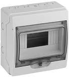 Multi 9 DIN Type Enclosures KAEDRA Weatherproof DIN Type Enclosures Includes : c Non-metallic (styrene) enclosure with a symmetrical 35mm DIN rail, c Ground or neutral terminal block, c Hinged