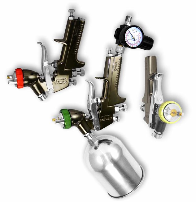 HVLP AIR SPRAY GUNS These HVLP (High Volume Low Pressure) air paint spray guns come in three nozzle sizes for various spray applications.