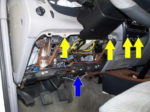 Photo 2: Screws Step 3: Now I removed the Dash Trim Panel Upper Screws as indicated by the yellow