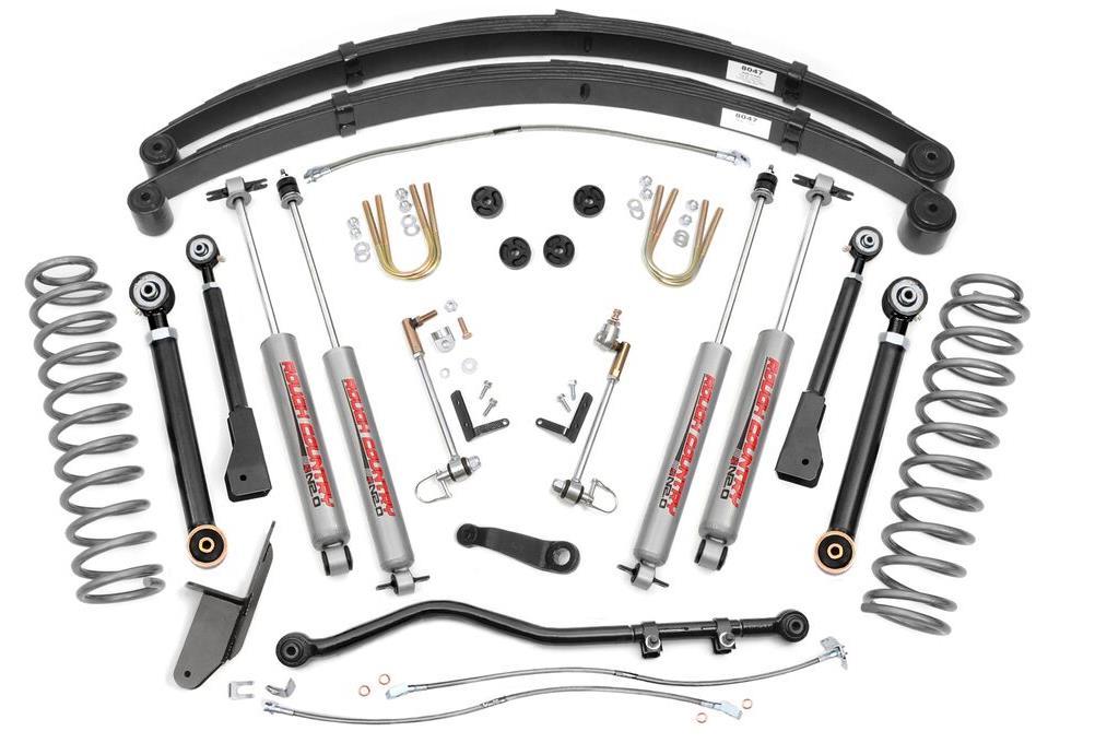 Kit Includes: KIT CONTENT 9269-Front Coil Springs 8047-Rear Springs 6605 Pitman Arm 1042- Forged Adj Track Rod Tie-Rod End Jam Nut Cotter Pin 1633XN2 Kit Box Including: Front Upr Adj Control Arms (2)