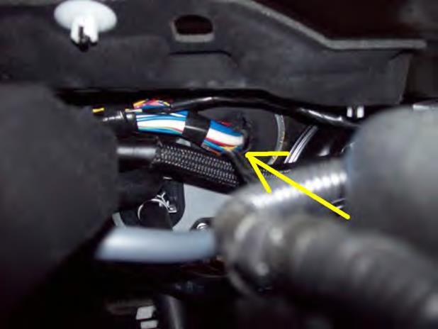 5. Locate the large vehicle harness grommet on the left side.