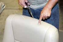 It s very important not to cut the hole too large. 4. Install the seat cushion. You will need to cut the vinyl clear of the rear bolt holes.