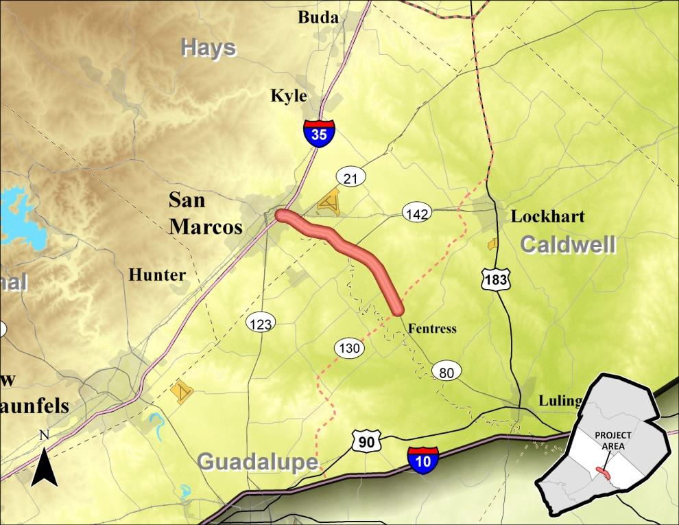 CONNECTING OR PARALLEL ROADWAY TO I 35 Proposed Project SH 80 Connector from I 35 to SH 130 The existing State Highway (SH) 80 facility from I 35 east of San Marcos to State Highway (SH) 130 north of