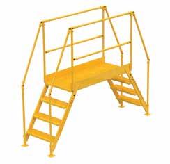Serrated steps for extra grip and safety are 23½" wide and 7" deep with a step spacing of 10". The angle of the steps is 58. The overall ladder width is 29¼". Ground legs include floor mounting pads.