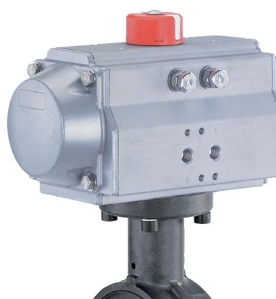 GEMÜ 451 Butterfly valve, pneumatically operated, DN 65-250 Optical position indicator Electrical position indicator, combi switchbox and positioner available Robust aluminium actuator (Scotch-Yoke)
