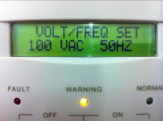 5.8 OUTPUT VOLTAGE AND FREQUENCY ADJUSTMENT SETTING After startup, press the in the middle, and stop at VOLT/FREQ SET Press the ENTER key < at right, the arrow will appear at bottom before 100 VAC.
