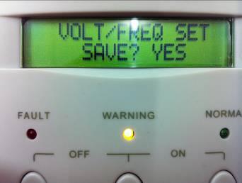 Press the key and switch NO to YES at save function, and then press the ENTER key < again to save Now we complete the setting for OUTPUT VOLTAGE AND FREQUENCY