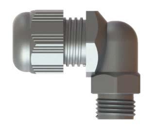 The elbow connectors unique 90 degrees connectors are provided with the same metric thread one male, one female at each end, thus permitting installation of a metric cable gland at right angle from