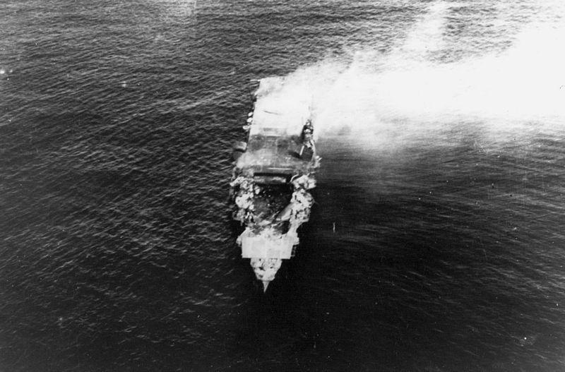 salvo also struck and sank the destroyer USS Hammann, which had been providing auxiliary power to Yorktown. Hammann broke in two with the loss of 80 lives, most due to her own depth charges exploding.