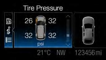 Information Displays Driver Assist Rear Park Aid Tire Pressure Trailer Sway Tire Monitor Tire Pressure Displays your current vehicle tire pressures.