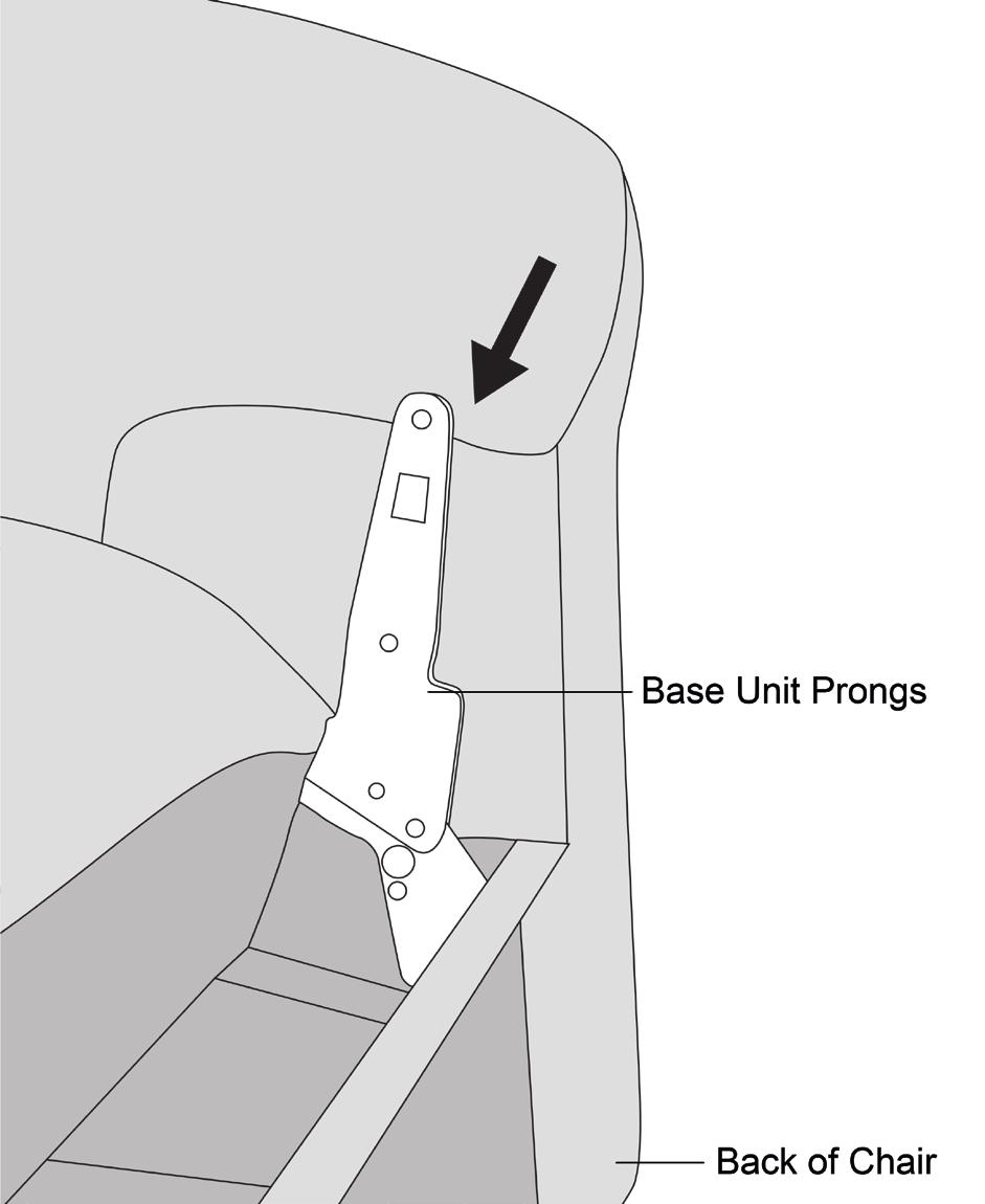 Unscrew the locking nut from the top of the castor and feed through the designated hole on the underside of the chair. Re-apply the locking nut and fasten securely Locking castors on rear of chair.