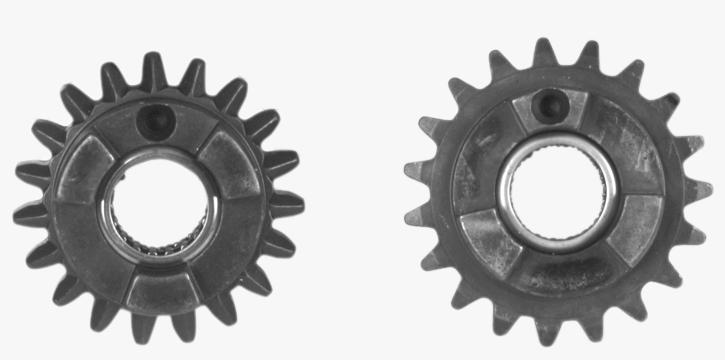 A03DBA. Reverse sprocket (hole between dogs). Drive sprocket (hole on dog) 4. Install chain slider no. 5 and position longitudinal chamfer against chaincase wall. Position flat washers no.