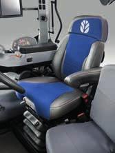 operators who spend extended hours in the tractor. Seat covering is in blue and grey leather. Lighting the way.
