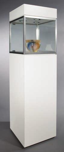 18" x 18" x 70" with 18" x 18" x 18" glass display area Locking, hinged frameless glass door Locking storage in base LIMITED