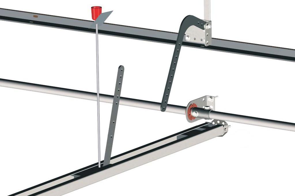 Slide trolley to about 12" (305) from the opener header bracket. See Figure 20 Position straight power arm and curved power arm so at least two sets of holes line up.