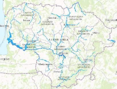 žemėlapiuose Lietuvos upių potvynių įvardijama kaip maža (18 paveikslas). Šaltinis: Lietuvos hidrometeorologijos tarnyba. 18 paveikslas.