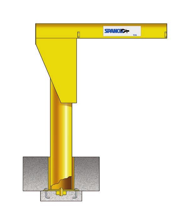 102 Series Freestanding Jib Cranes: Sleeve Insert Mounted Relocatable: sleeve insert allows for crane