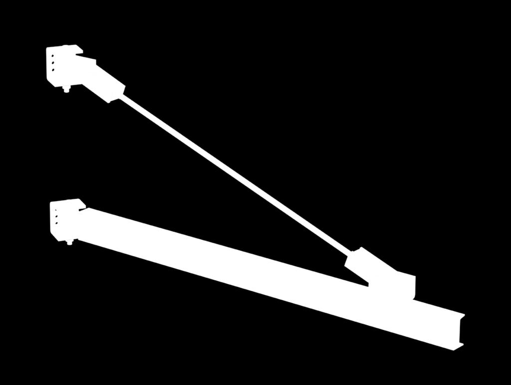 The design uses wall brackets with a tie-rod supported boom.