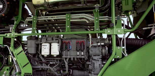 which tailors the output to the current load on the mowers. Consequently, BiG M 450 will use less fuel in lower-yield crops.