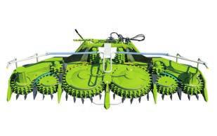 The ORBIS 600 with the large discs comes into its own in normal and very high yield corn stands. New: Integrated transport system. During road travel, the running gear integrated in ORBIS is deployed.