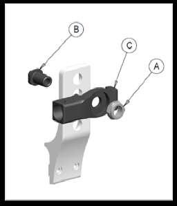 REAR WHEEL ALE MOUNT 1. Axle Height Adjustment a. Loosen and remove lock-nut (A) from axle receiver (B). b. Set ant-tip bracket (C) at desired height using pre-set holes in rear axle mounting bracket.