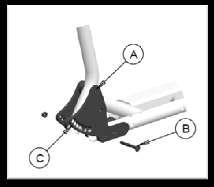 BACKREST AND STROLLER HANDLE 1. Backrest Angle Adjustment a. Loosen rear bolt (A). b. Loosen and remove angle adjustment bolt (B). c. Set backrest at desired angle using pre-set holes in plate.