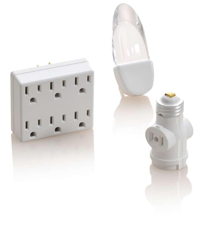 Electrical Accessories Leviton Electrical Accessories for the home include taps and adapters, night lights and battery operated lighting.