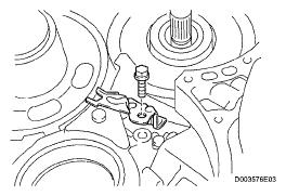 Remove the 4 stud bolts from the transmission coupling. Fig. 54: Locating Rear Differential Support Bolts 3. REMOVE DIFFERENTIAL DRAIN PLUG a.