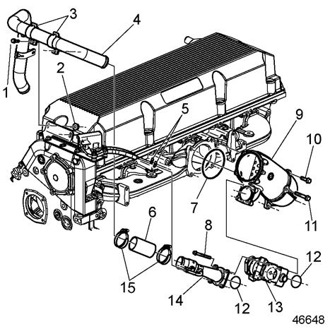 2. Install the venturi, seal and EGR valve onto the EGR mixer and secure to ERG mixer with four bolts. Torque bolts to 30-38 N m (22-28 lb ft). See Figure 18. 1. Bolt 9. Mixer 2. Nut 10. Bolt 3.