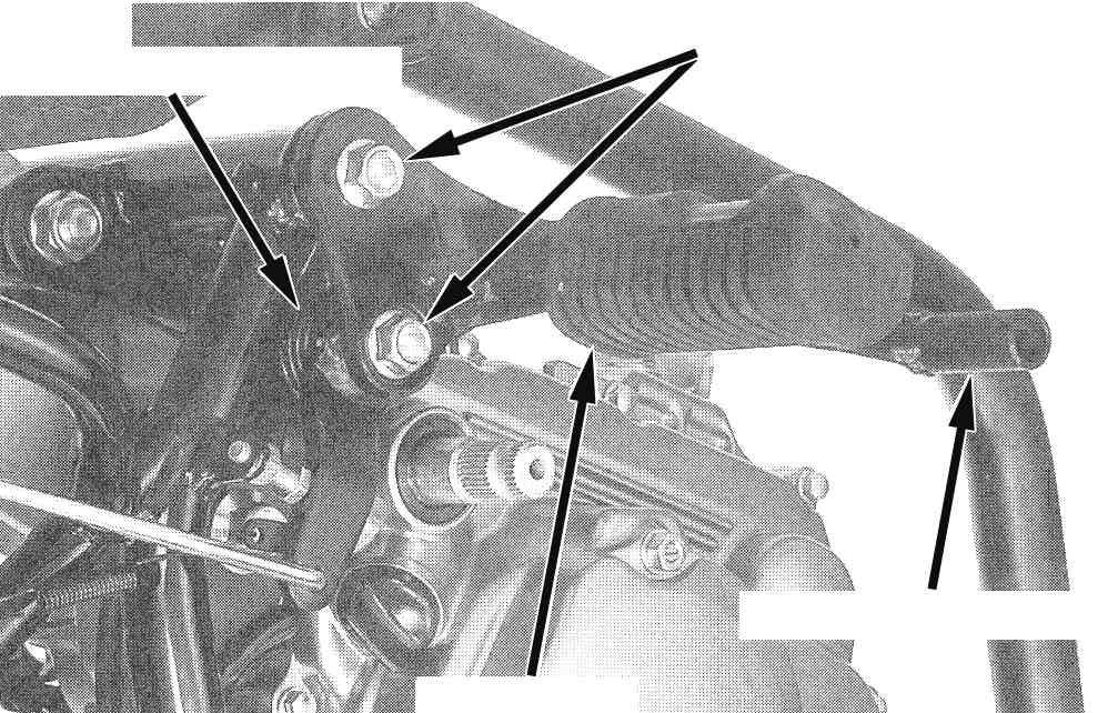 Detach the engine-mounting upper nuts, and pull out the mounting bolts to demount the clutch cable receiver.