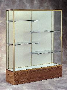 Satin Natural Dark Bronze VINYL Mirror Back 2281 Aluminum framed case with 1 full-length adjustable shelf.
