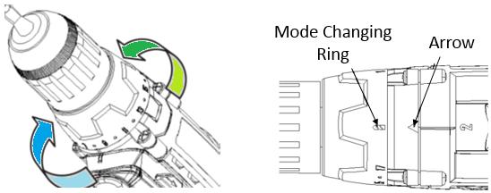 6.10. Selecting mode. Always set the mode selection ring correctly to your desired mode mark. If you operate the tool with the ring positioned halfway between the mode marks, the tool may be damaged.
