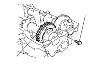 ENGINE MECHANICAL (1MZFE) CYLINDER HEAD EM9 Intake Service Bolt () Secure the exhaust camshaft subgear to the main gear with a service bolt.