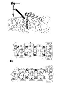 ENGINE MECHANICAL (1MZFE) CYLINDER HEAD EM1 1 Pointed Head Bolt (b) Uniformly loosen and remove the 8 cylinder head (1 pointed head) bolts on each cylinder head, in several passes, in the