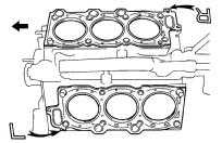 ENGINE MECHANICAL (1MZFE) P19 CYLINDER HEAD INSTALLATION EM57 EM0YR01 1. PLACE CYLINDER HEAD ON CYLINDER BLOCK (a) Place new cylinder head gaskets in position on the cylinder block.
