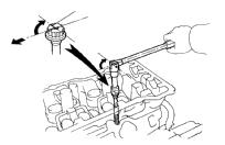 INSTALL 1 POINTED HEAD CYLINDER HEAD BOLTS HINT: The cylinder head bolts are tightened in progressive steps (steps (c) and (e)). If any bolt is broken or deformed, replace it.