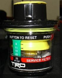 When the air filter restriction gauge yellow indicator reaches the service filter lettering, use TRD's filter cleaning system (Toyota